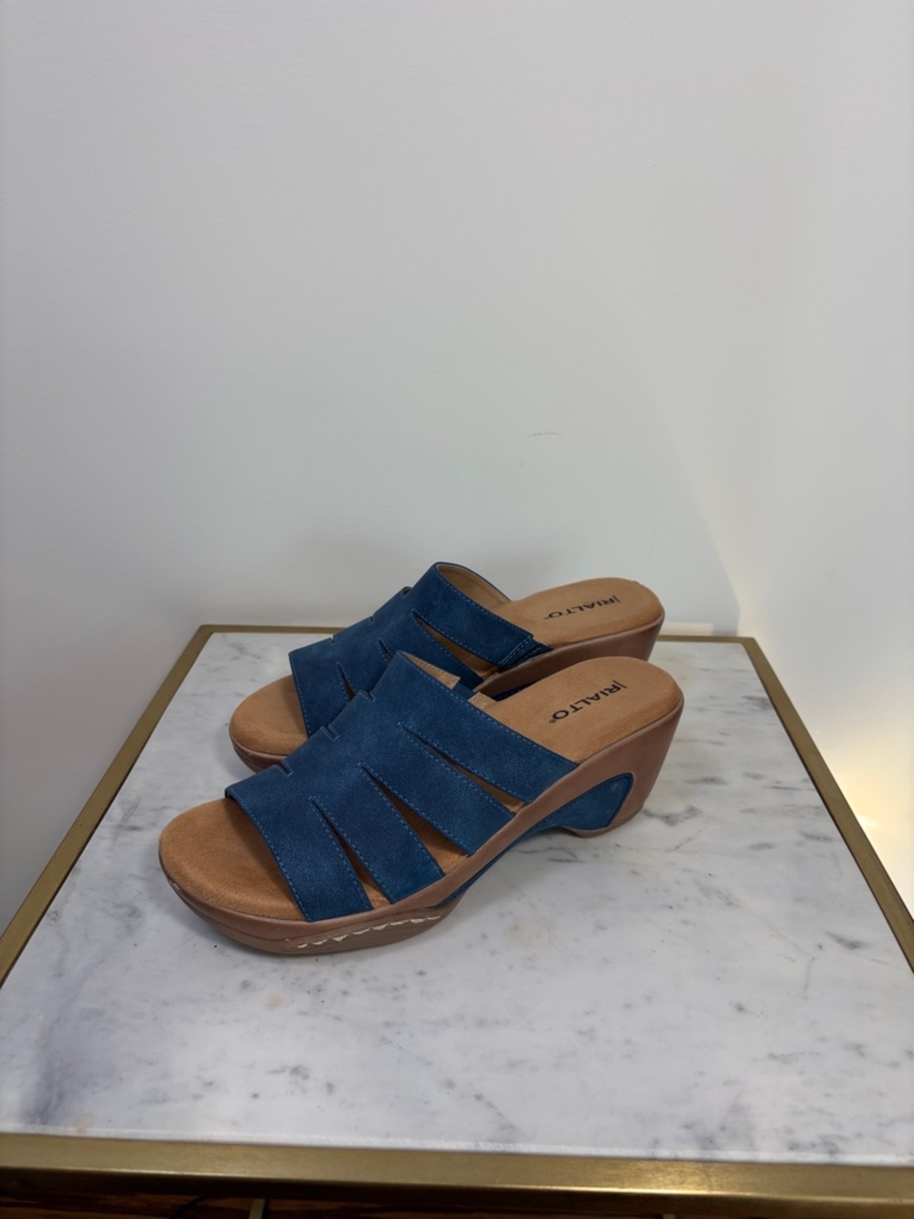 Rialto Valora Blue Suede Slide Sandals - Sz 9